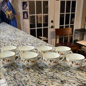 vintage Hall China teacups in the "Autumn Leaf" pattern set of 8